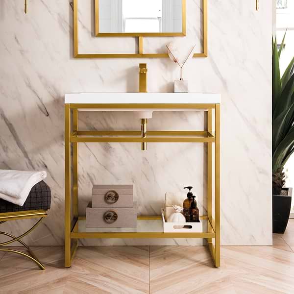 James Martin Vanities Boston Radiant Gold 32" Freestanding Vanity with White Integrated Top