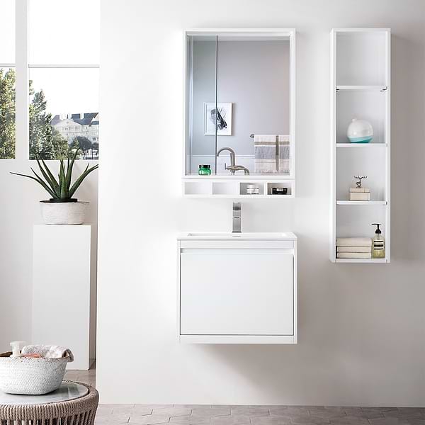 James Martin Vanities Mantova Glossy White 24" Floating Vanity with Glossy White Integrated Top