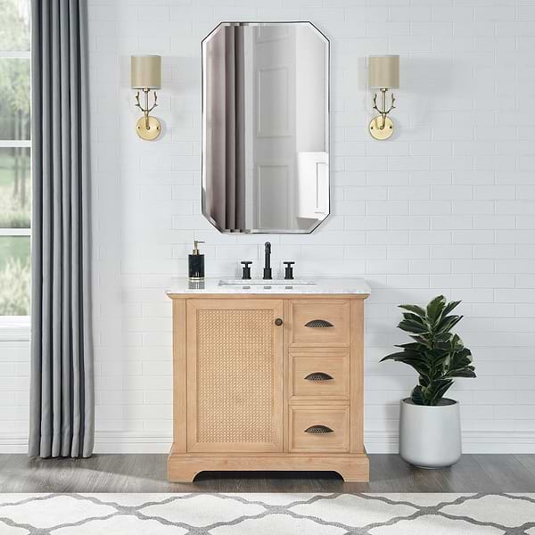 Olivier Blonde Wood 36" Single Vanity with Carrara Marble Top