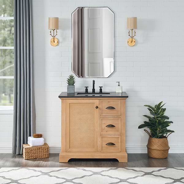 Olivier Blonde Wood 36" Single Vanity with Black Marble Top