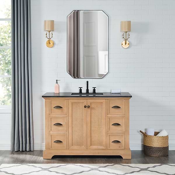 Olivier Blonde Wood 48" Single Vanity with Black Marble Top