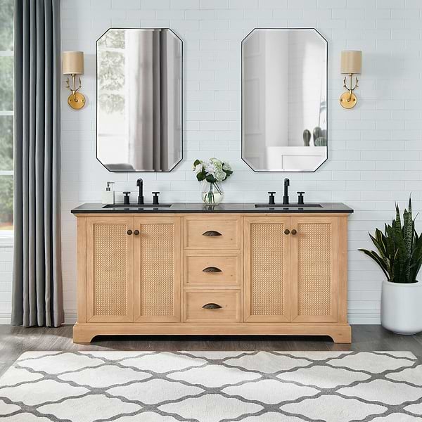 Olivier Blonde Wood 72" Double Vanity with Black Marble Top