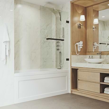 Milo 34"x58" Reversible Hinged Bathtub Screen with Clear Glass in Antique Rubbed Bronze