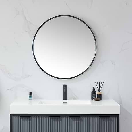 Olinda Brushed Black 32" Framed Round Mirror
