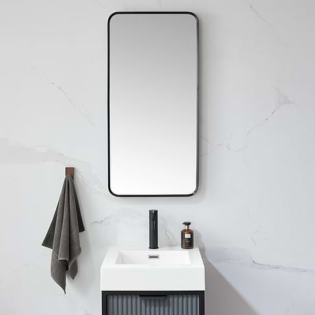 Olinda Brushed Black 18x36" Framed Rectangle Mirror
