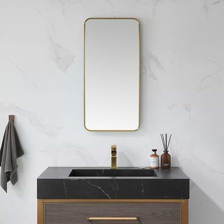 Olinda Brushed Gold 18x36" Framed Rectangle Mirror