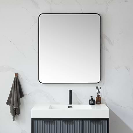 Olinda Brushed Black 32x36" Framed Rectangle Mirror