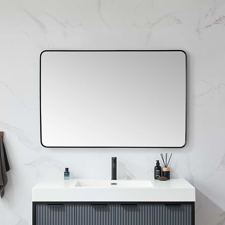 Olinda Brushed Black 48x32" Framed Rectangle Mirror