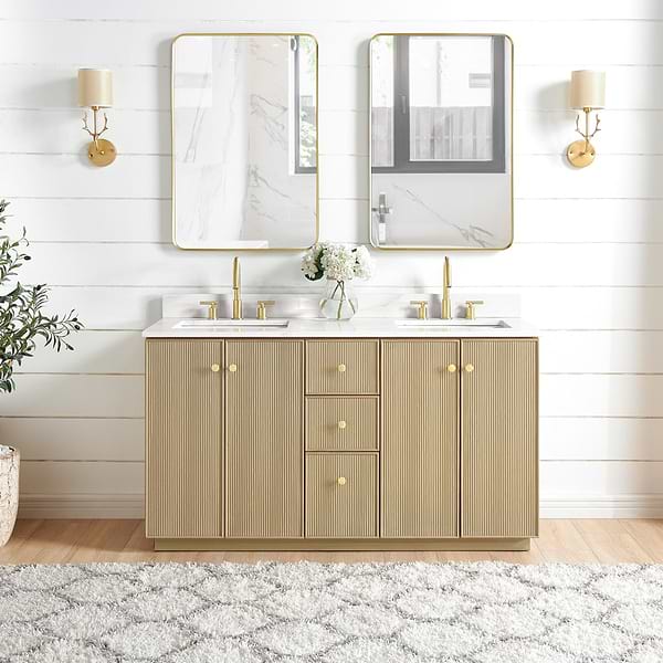 Florencia Blonde Oak 60" Double Vanity with Pacific White Quartz Top