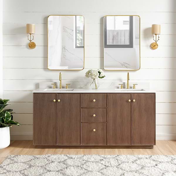 Florencia Brown Oak 72" Double Vanity with Pacific White Quartz Top