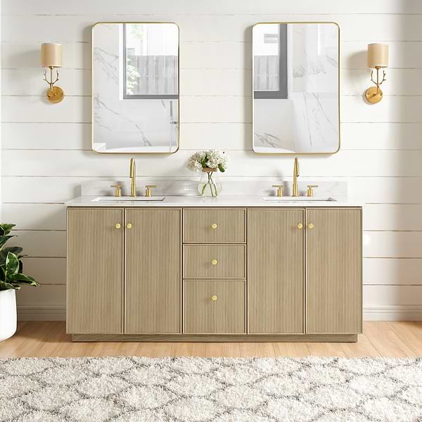 Florencia Blonde Oak 72" Double Vanity with Pacific White Quartz Top
