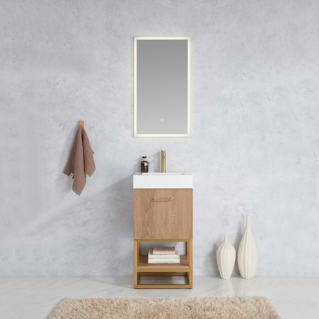 Ithica White Oak 18" Single Vanity and Gold Hardware with White Intergrated Top