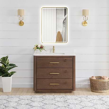 Genora Brown Oak 36" Single Vanity with Pacific White Quartz Top