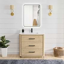 Genora Blonde Oak 36" Single Vanity with Pacific White Quartz Top