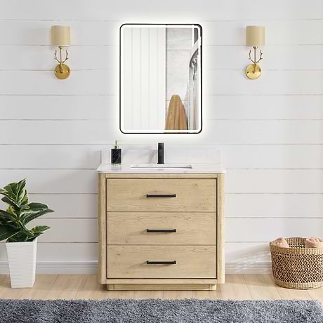 Genora Blonde Oak 36" Single Vanity with Pacific White Quartz Top