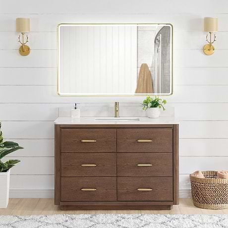 Genora Brown Oak 48" Single Vanity with Pacific White Quartz Top