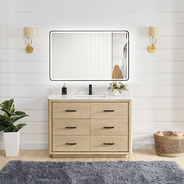 Genora Blonde Oak 48" Single Vanity with Pacific White Quartz Top