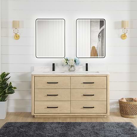Genora Blonde Oak 60" Double Vanity with Pacific White Quartz Top