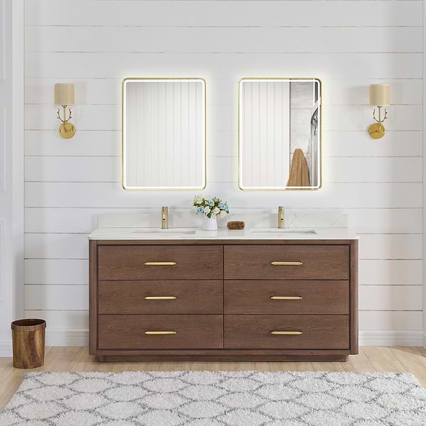Genora Brown Oak 72" Double Vanity with Pacific White Quartz Top