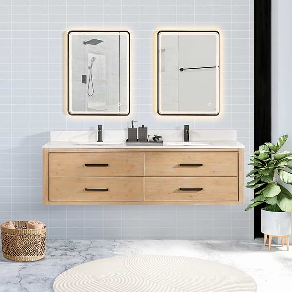 Riven Blonde Oak 72" Double Vanity with Pacific White Quartz Top