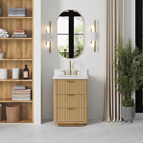 Solara Blonde Oak 24" Single Vanity with Bianco White Stone Top