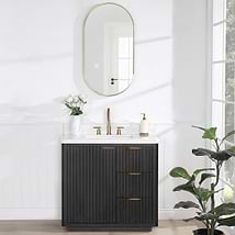 Solara Black Oak 36" Single Vanity with Bianco White Stone Top