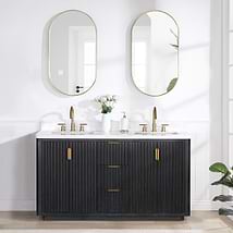 Solara Black Oak 60" Double Vanity with Bianco White Stone Top