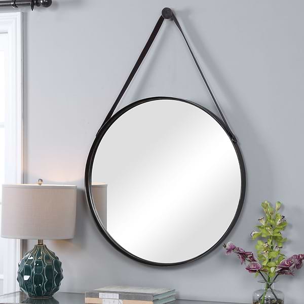 Rikki Bronze 30" Round Mirror with Strap