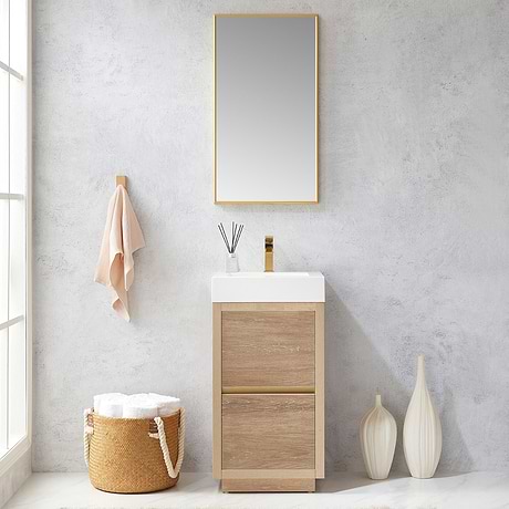 Serrano Blonde Oak 18" Single Freestanding Vanity with White Integrated Top