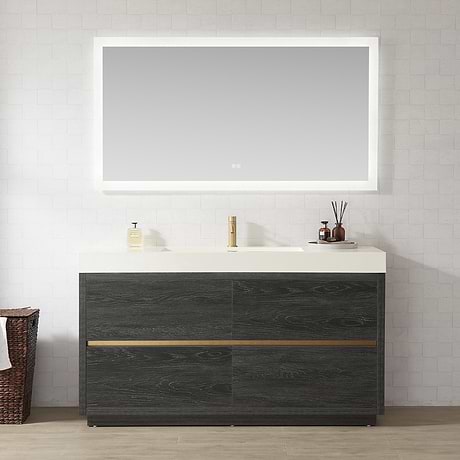 Serrano Black Oak 60" Single Freestanding Vanity with White Integrated Top