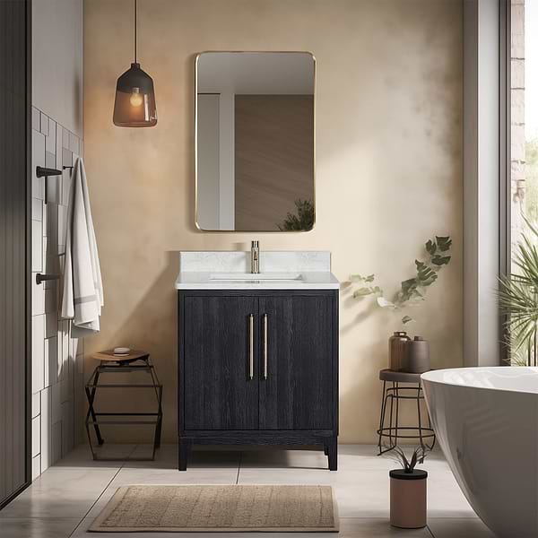 Kaitlin Black Oak 30" Single Vanity with White Composite Stone Top