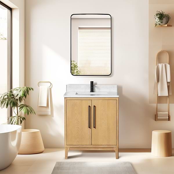 Kaitlin Blonde Oak 30" Single Vanity with White Composite Stone Top