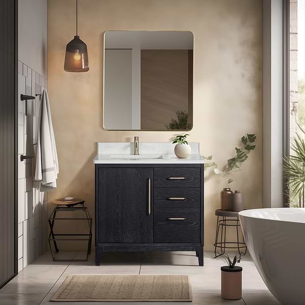 Kaitlin Black Oak 36" Single Vanity with White Composite Stone Top