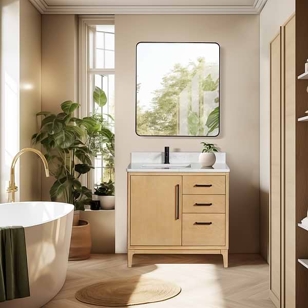Kaitlin Blonde Oak 36" Single Vanity with White Composite Stone Top