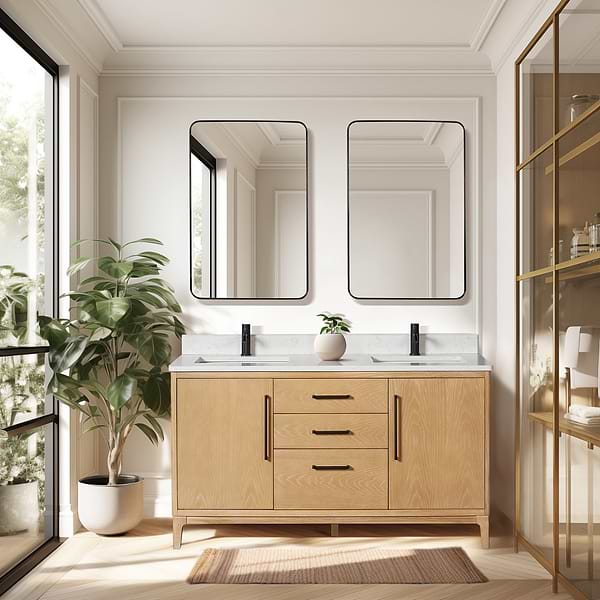 Kaitlin Blonde Oak 60" Double Vanity with White Composite Stone Top