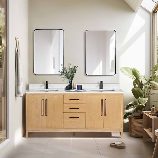 Kaitlin Blonde Oak 72" Double Vanity with White Composite Stone Top