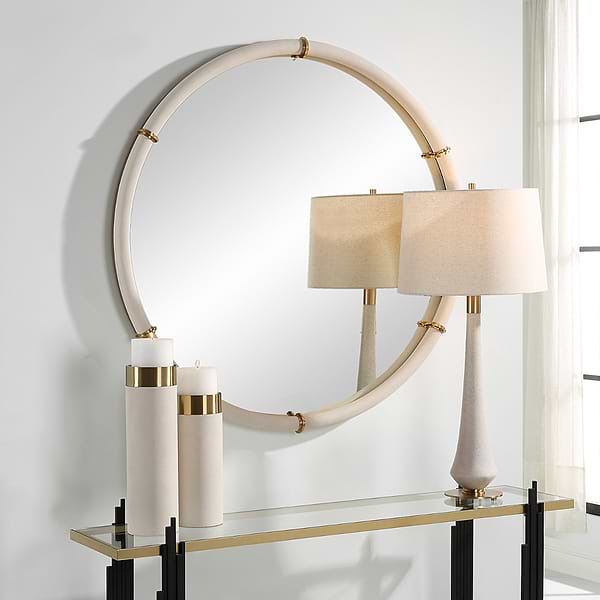 Elyssia White Shagreen 43" Round Mirror