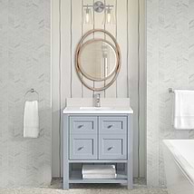 James Martin Vanities Breckenridge Serenity Blue 30" Single Vanity with White Zeus Quartz Top and Backsplash