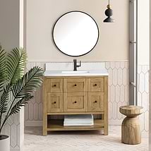 James Martin Vanities Breckenridge Light Natural Oak 36" Single Vanity with White Zeus Quartz and Backsplash Top