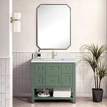James Martin Vanities Breckenridge Smokey Celadon 36" Single Vanity with White Zeus Quartz Top