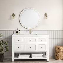 James Martin Vanities Breckenridge Bright White 48" Single Vanity with White Zeus Quartz Top and Backsplash