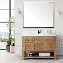 James Martin Vanities Breckenridge Light Natural Oak 48" Single Vanity with White Zeus Quartz Top and Backsplash