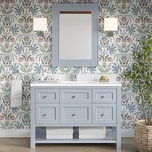 James Martin Vanities Breckenridge Serenity Blue 48" Single Vanity with White Zeus Quartz Top and Backsplash