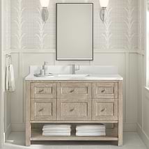 James Martin Vanities Breckenridge Whitewashed Oak 48" Single Vanity with White Zeus Quartz Top and Backsplash