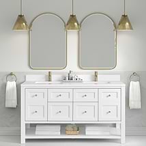James Martin Vanities Breckenridge Bright White 60" Double Vanity with White Zeus Quartz Top and Backsplash