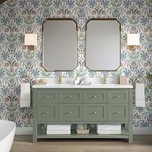 James Martin Vanities Breckenridge Smokey Celadon 60" Double Vanity with White Zeus Quartz Top and Backsplash