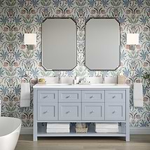 James Martin Vanities Breckenridge Serenity Blue 60" Double Vanity with White Zeus Quartz Top and Backsplash