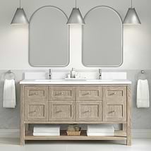 James Martin Vanities Breckenridge Whitewashed Oak 60" Double Vanity with White Zeus Quartz and Backsplash Top