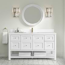 James Martin Vanities Breckenridge Bright White 60" Single Vanity with White Zeus Quartz Top and Backsplash