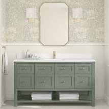 James Martin Vanities Breckenridge Smokey Celadon 60" Single Vanity with White Zeus Quartz Top and Backsplash